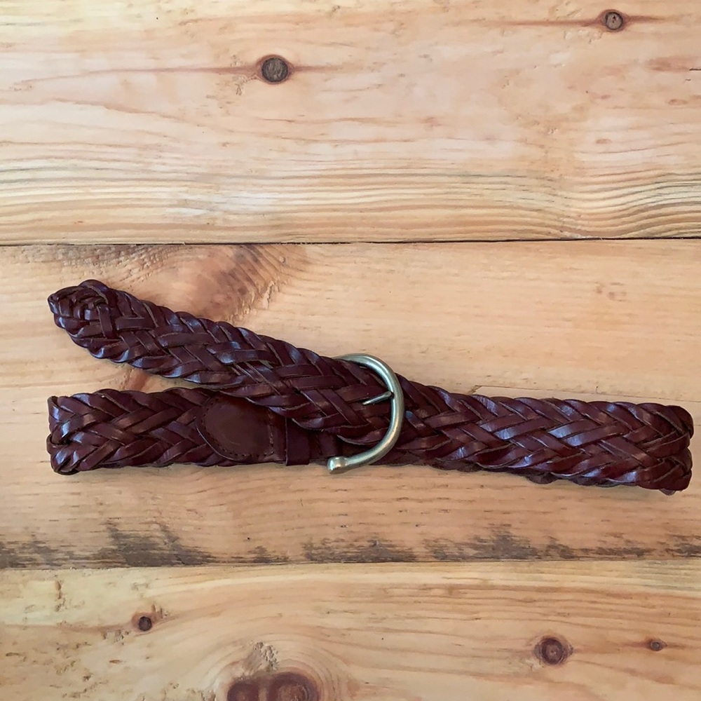 Italian Braided Leather Belt Brass Buckle Size M